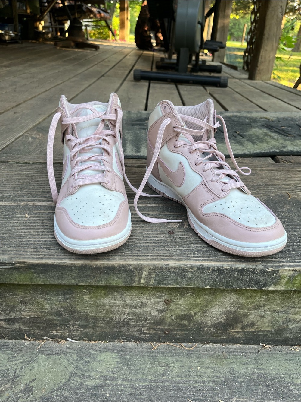 Nike Women’s Light Pink and White Mid-Top Sneakers